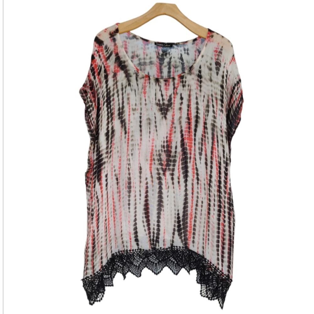 Gypsy 05 Crochet Kimono Swim Cover Up Bohemian Festival Resort Oversized Tie Dye